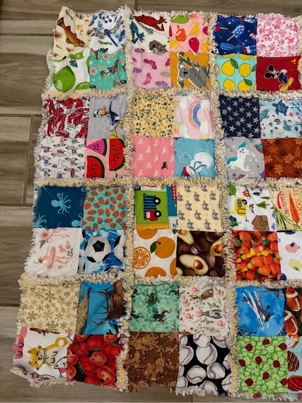Colorful Patchwork Rag Quilt - Fun Mixed Prints - Picture 2 of 4